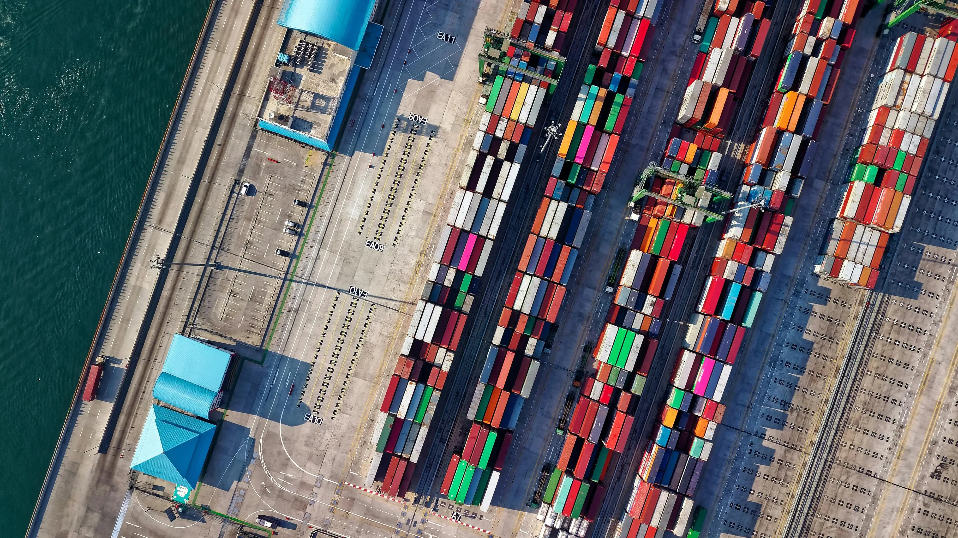 Aerial view of a shipping container yard