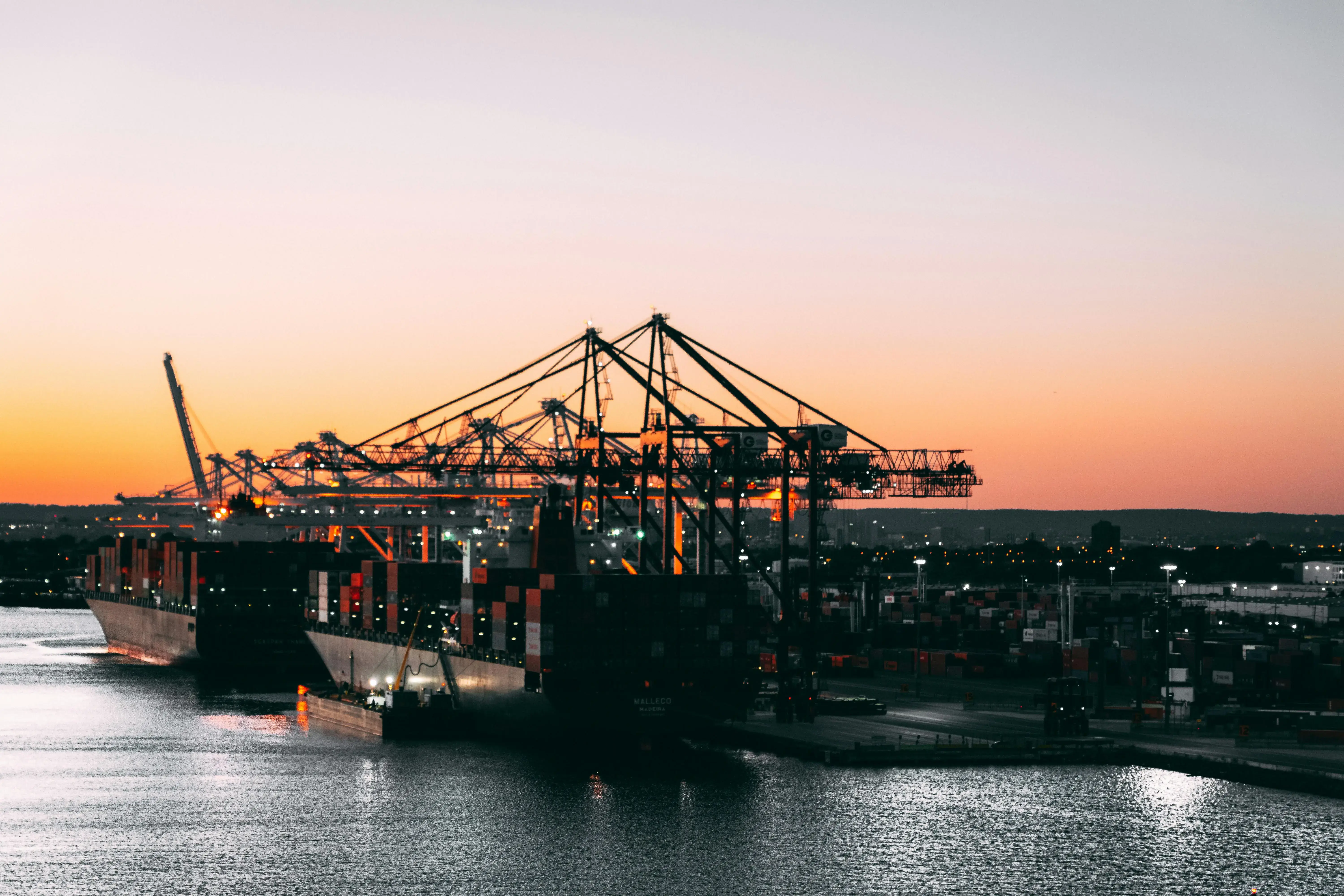 Cargo ship at sunset