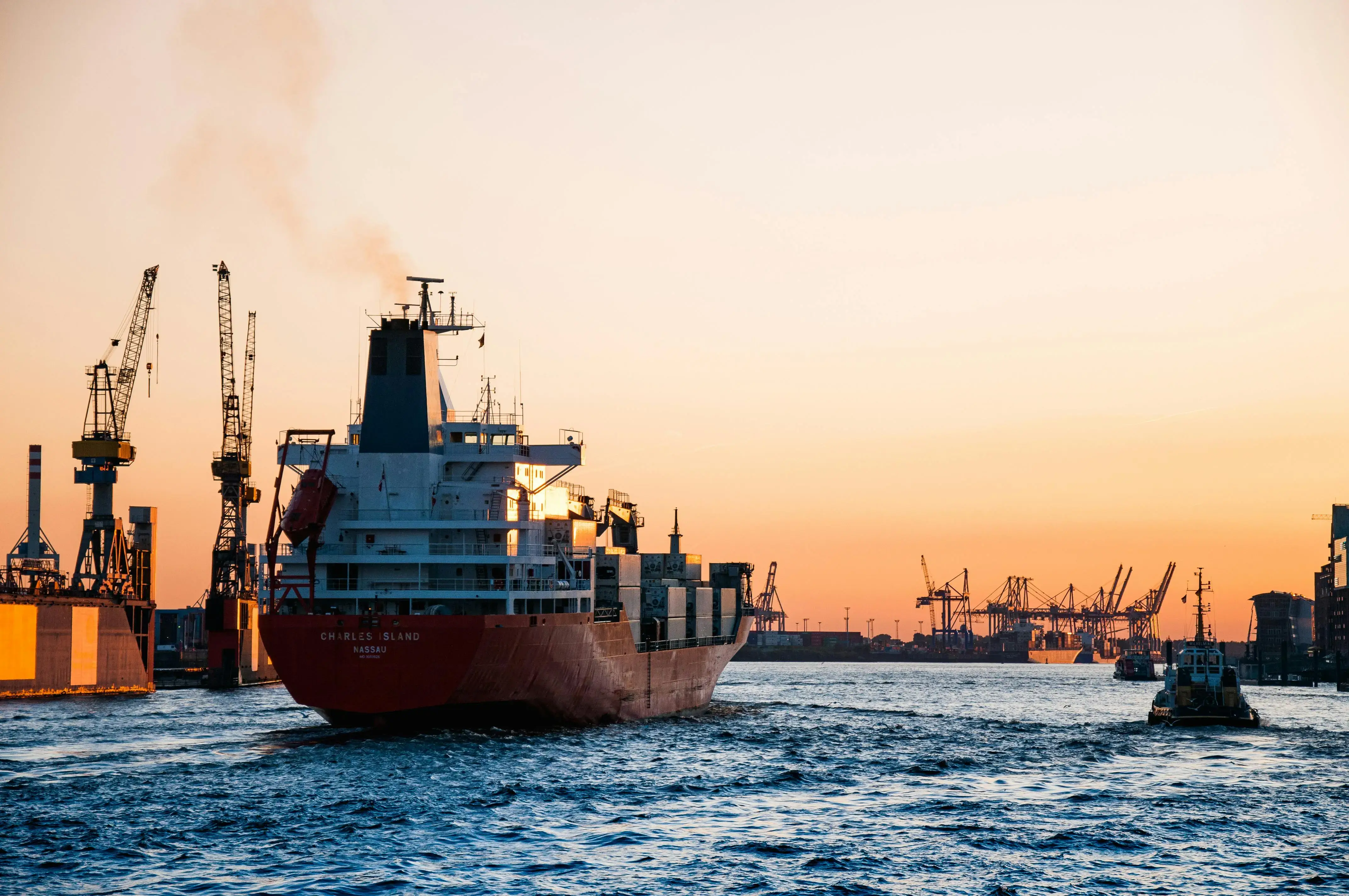 Commercial cargo ship entering the harbor